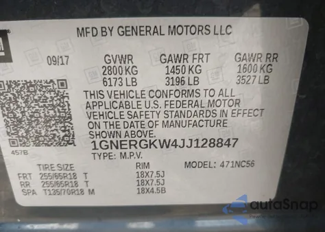 2018 Chevrolet Traverse 1Lt z USA, uszkodzony, nr VIN 1GNERGKW4JJ128847